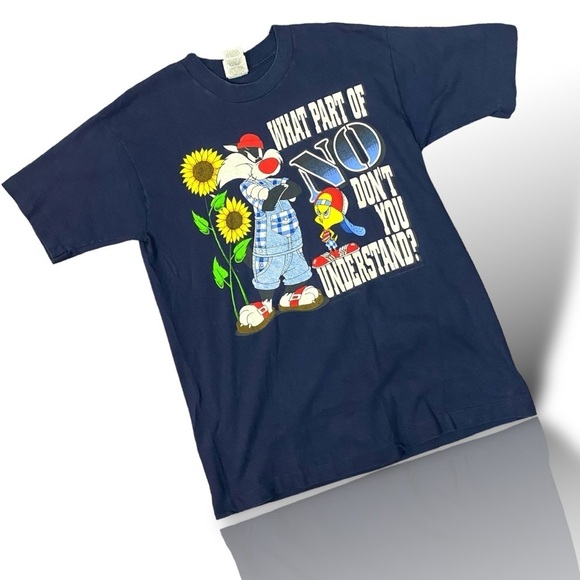 Vintage 90s 1996 Looney Tunes Graphic Tee T Shirt Tweetie Bird Sylvester Large - Picture 1 of 12